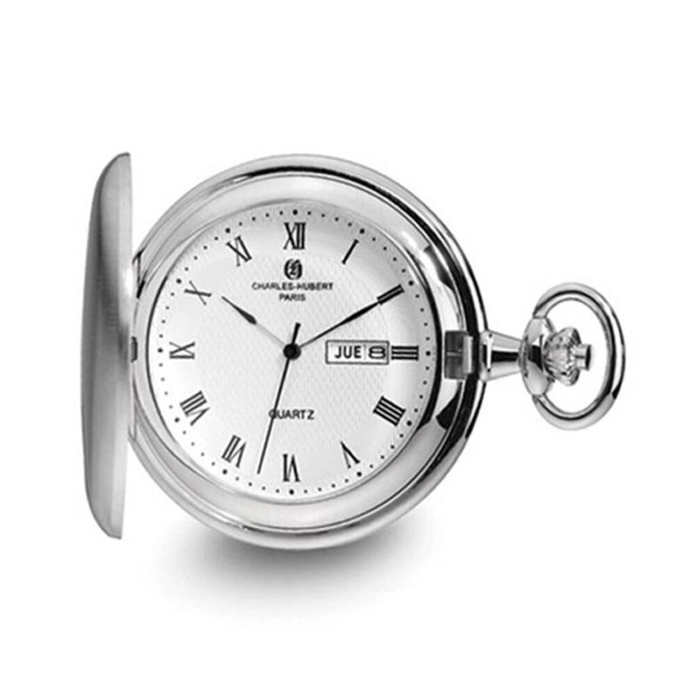 Charles Hubert Satin Finish White Dial Day/Date Pocket Watch